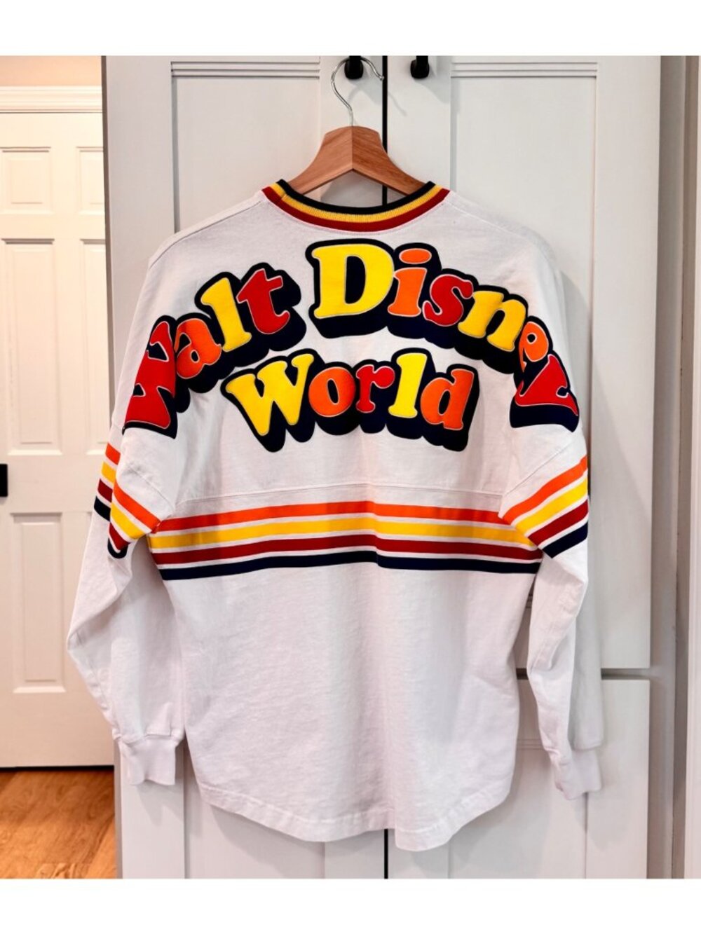 Disney Parks Spirit Jersey Walt Disney World Retro Logo White Striped Size XS